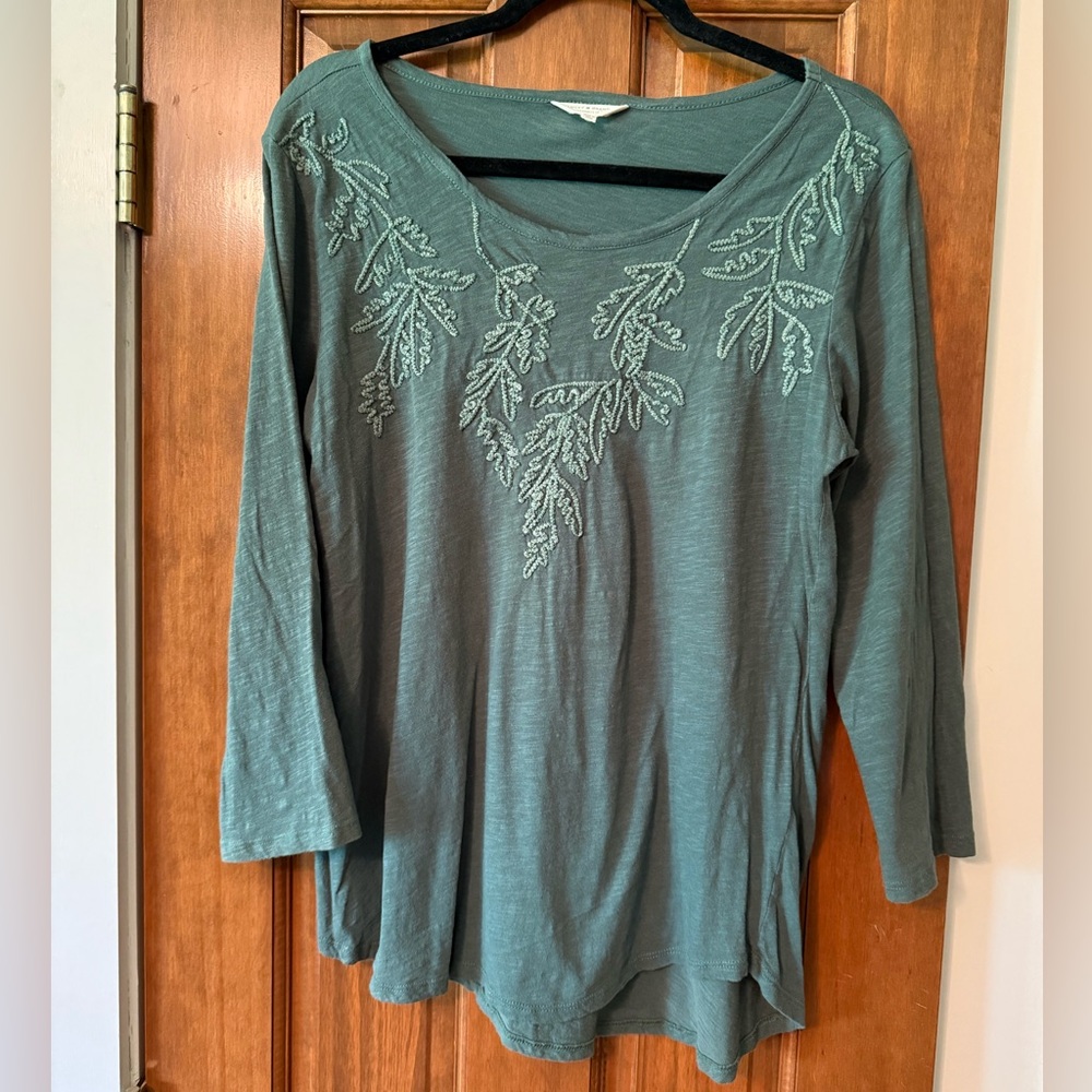 Lucky Brand Green Embroidered 3/4 Length Shirt